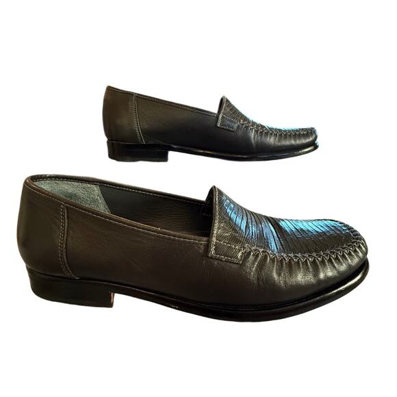David Eden Handmade Exotic Lizard Leather Loafers DRK Gray‎ Euro Dress Shoes 8-9 - Picture 4 of 9